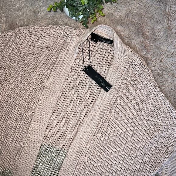 NWT 360 Sweater Italian Yarn Linen-Blend Open Knit Cardigan Size Medium - Picture 2 of 13